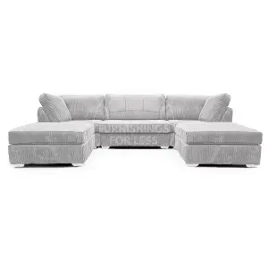 Bishop Silver U Shaped Soft Fabric Jumbo Cord Detachable 5 Seater Large Sofa