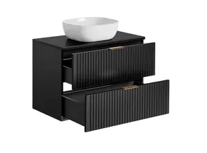 Wall Hung Vanity Unit with Basin 800mm Black Countertop Bathroom Ribbed Drawer Cabinet Adel