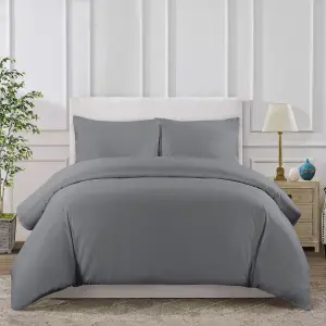 Luxury Plain Duvet Cover 3-Piece Reversible Grey Super Soft & Breathable  Quilt Bedding  Set Single Double King Super King Sizes