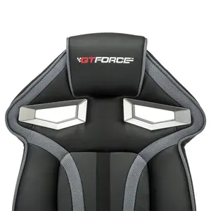 GTForce Roadster 1 Sport Racing Car Office Chair, Adjustable Lumbar Support Gaming Desk Faux Leather With Mesh Trimmings (Grey)