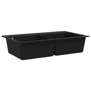 vidaXL Overmount Kitchen Sink Double Basin Granite Black