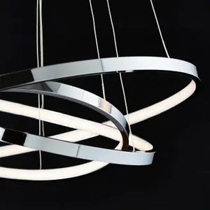 LED Ceiling Pendant Light 36W Warm White Chrome 3x Infinity Rings Strip Feature