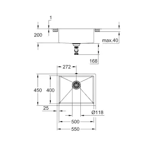 Grohe K700U Stainless Steel Stainless steel effect Stainless steel 1 Bowl Kitchen sink 450mm x 550mm