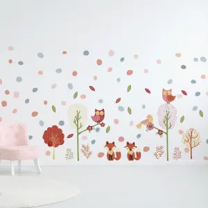 Walplus Combo Kids - Fox Forest With Dalmatian Blue And Pink Dots Wall Sticker PVC