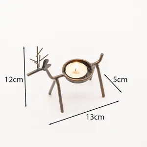 6x Christmas Reindeer Tea Light Candle Holders & Tealights Xmas Home Decor Gift