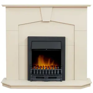 Adam Abbey Fireplace in Stone Effect with Blenheim Electric Fire in Black, 48 Inch