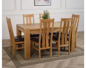 Kuba 150 x 85 cm Chunky Medium Oak Dining Table and 6 Chairs Dining Set with Princeton Chairs