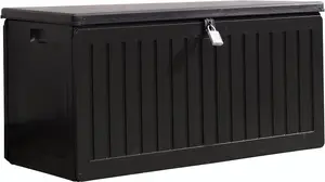 Olsen & Smith 270L Capacity Outdoor Garden Storage Box With Padlock Plastic Shed - Weatherproof & Sit On with Wood Effect