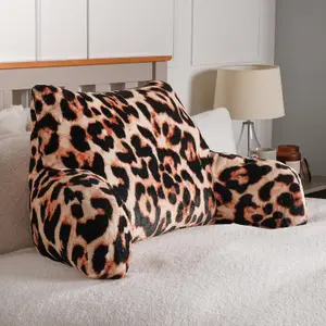 Leopard Cushion Reading Pillow Plush Plump Padded Soft Arms Lumbar Chair Support