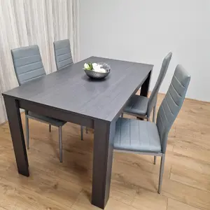 Dining Table and 4 Chairs  Black Dark Grey 4 Grey Velvet Chairs Wood Dining Set Furniture