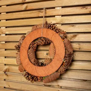 36cm Hanging Artificial Harvest Home Autumn Wreath with Pinecones and Pumpkins