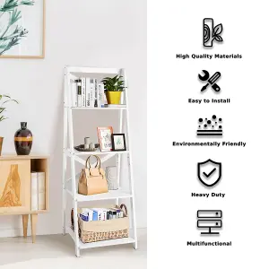 Costway 4 Tier Ladder Shelf Storage Shelving Unit Wooden Bookcase Shelves Space Saving Storage Rack