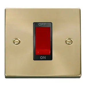 Satin / Brushed Brass 1 Gang Size 45A Switch - Black Trim - SE Home