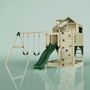 Rebo PolarPlay Kids Climbing Tower & Playhouse - Swing Haldor Green