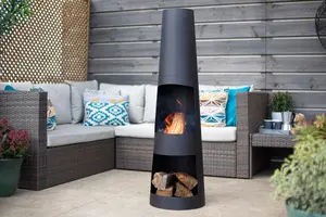 La Hacienda Circo Steel Chiminea with Log Store - H 125 x W 36 x D 36cm