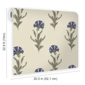 Laura Ashley Midnight Palace Dandelion Dusky Seaspray Blue Smooth Wallpaper