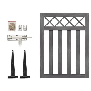 Grey Outdoor Cross Top Wooden Garden Gate Pedestrian Fence Yard Door with Accessory Kit,120cm x 90cm