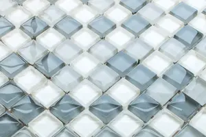 Glass mosaic on mesh for bathroom or kitchen 300mm x 300mm - White Pearls