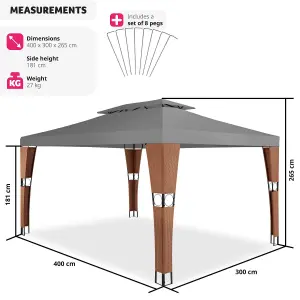 Gazebo Mona - 4 x 3 m, double roof system, water-repellent, 50+ UV protection - brown/anthracite