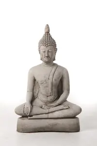 Medium Stone Cast Buddha Statue with Traditional Hat