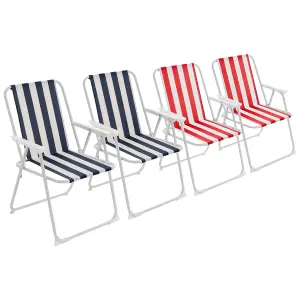 Harbour Housewares - Folding Metal Beach Chairs - Blue/Red Stripe - Pack of 4