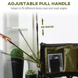 Outsunny Folding Wagon Garten Cart Collapsible Camping Trolley on Wheels, Green