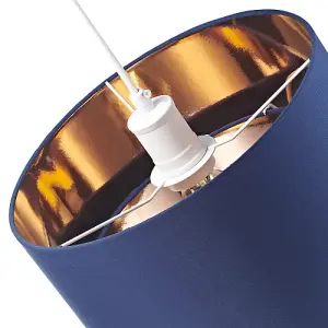 Modern Midnight Blue Cotton Double Tier Ceiling Shade with Shiny Copper Inner