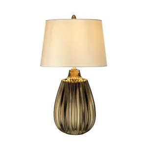 Table Lamp Pearl Textured Satin Shade & Bronze Ceramic LED E27 60W d01990