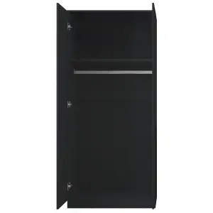 Black Gloss 2 Door Double Wardrobe Push Open Soft Closing Bedroom Furniture