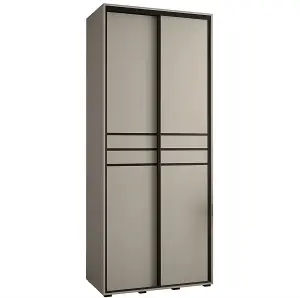  Compact Cashmere & Black Sliding Door Wardrobe W100cm H235cm D60cm for Space-Saving Storage