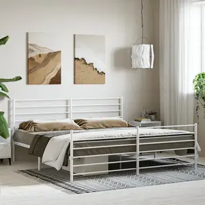 Berkfield Metal Bed Frame with Headboard and Footboard White 200x200 cm