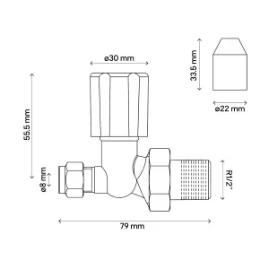 Flomasta Gloss chrome effect Straight Manual Radiator valve, (Dia)8mm, Pack of 1