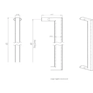 4x Flat D Bar Door Pull Handle 625 x 15mm 600mm Fixing Centres Satin Steel