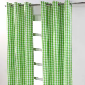 Homescapes Cotton Green Block Check Gingham Eyelet Curtains 117 x 137 cm