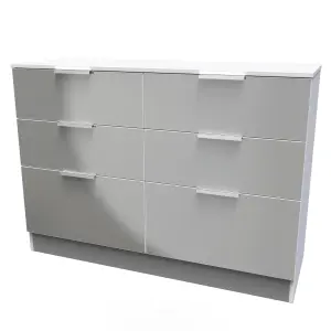 Poole 6 Drawer Wide Chest in Uniform Grey Gloss & White (Ready Assembled)