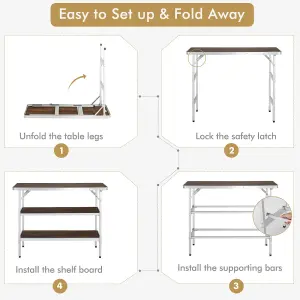 Costway Folding Camping Table Aluminum Portable Picnic Table 2-Tier Open Shelves W/ Bag