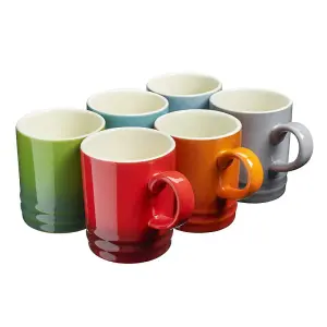 Mugs Set of 6 Tea Coffee Multi-Coloured Stoneware 350ml