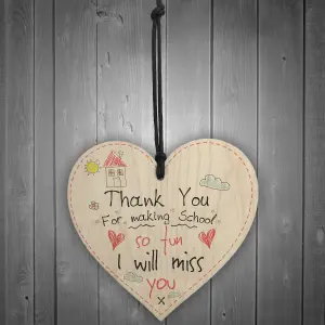 Red Ocean Teacher Leaving Nursery School Thank You Gift Wooden Hanging Heart Sign End of Term Plaque Present