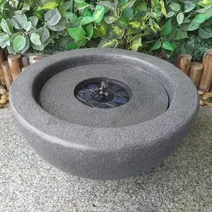 Bowl Stone Solar Water Feature - Dark Grey