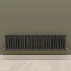 Horizontal Black Double Column Radiator (H) 300mm x (W) 1190mm, 2723 BTU.