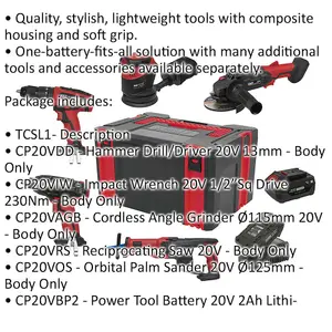 Complete 9 Piece 20V Cordless Power Tool Kit with Batteries and Toolbox