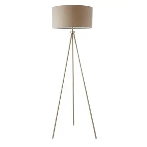 Luminosa Tri 1 Light Floor Lamp Matt Nickel, Grey Linen Effect, E27