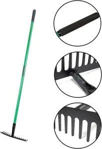 12 Teeth Carbon Steel Garden Rake  L 120cm x W 33cm