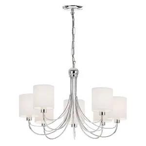 Luminosa Phantom 7 Light Multi Arm Chandelier Chrome & White Tc Fabric Finish, E14