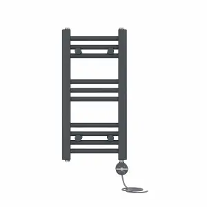 Right Radiators Prefilled Thermostatic Electric Heated Towel Rail Straight Ladder Warmer Rads - Anthracite 600x300 mm