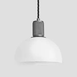 Industville Knurled Opal Glass Dome Pendant Light, 8 Inch, White, Pewter Holder