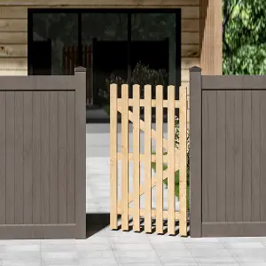 Wooden Gate For Garden Protective Fence Partition Wall Arch Frame Elegant Teak Wood With Latch H 150 cm