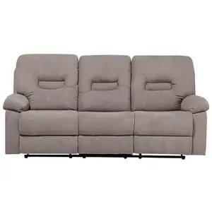 3 Seater Fabric Manual Recliner Sofa Taupe Beige BERGEN