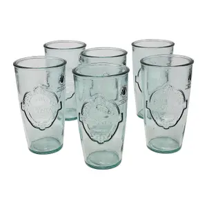 Recycled Glass Eco Vintage Clear Kitchen Dining Set of 6 Drinking Tumblers 400ml