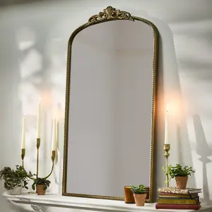 Vintage Style Luxury Decorative Gold Mirror Bedroom Bathroom Hallway Wall Mirror Ornate Arch Mirror 106cm x 61cm